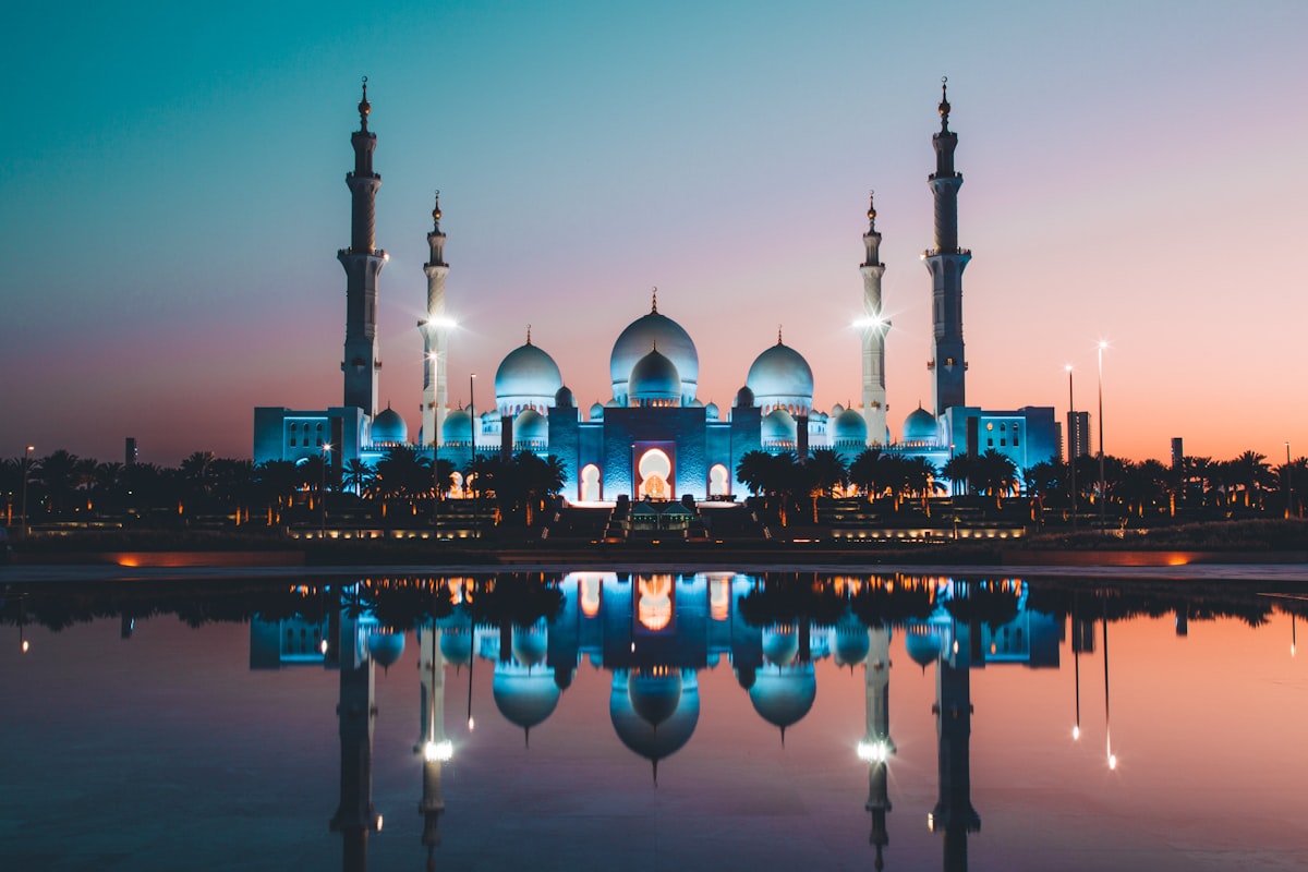 Mosque reflected in water, symbolizing the beauty of water in creation